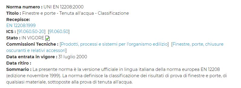 tenuta all'acqua serramenti infissi normativa