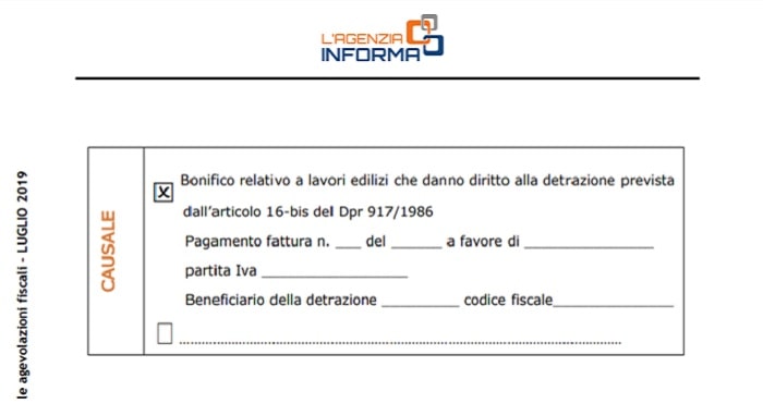 Esempio bonifico parlante 2026