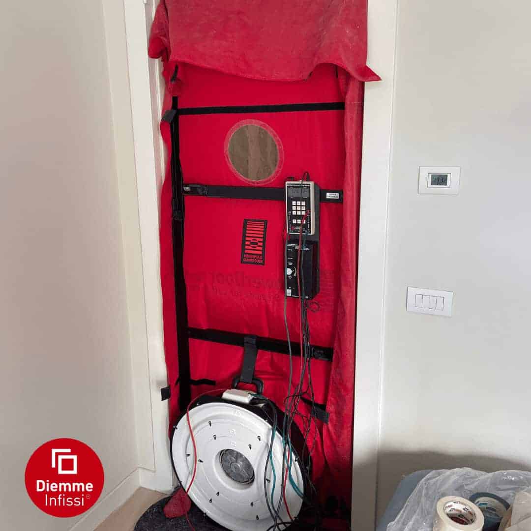 Foto di blower door test infissi realizzato da Diemme Infissi